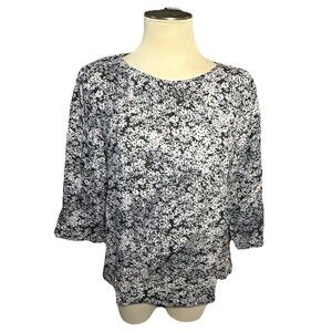 J. JILL PureJill 100% Cotton 3/4 Sleeve Floral Pullover Blouse Top Women’s M